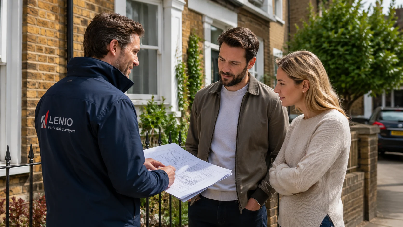 Owners signing party wall documents for a new house project in London