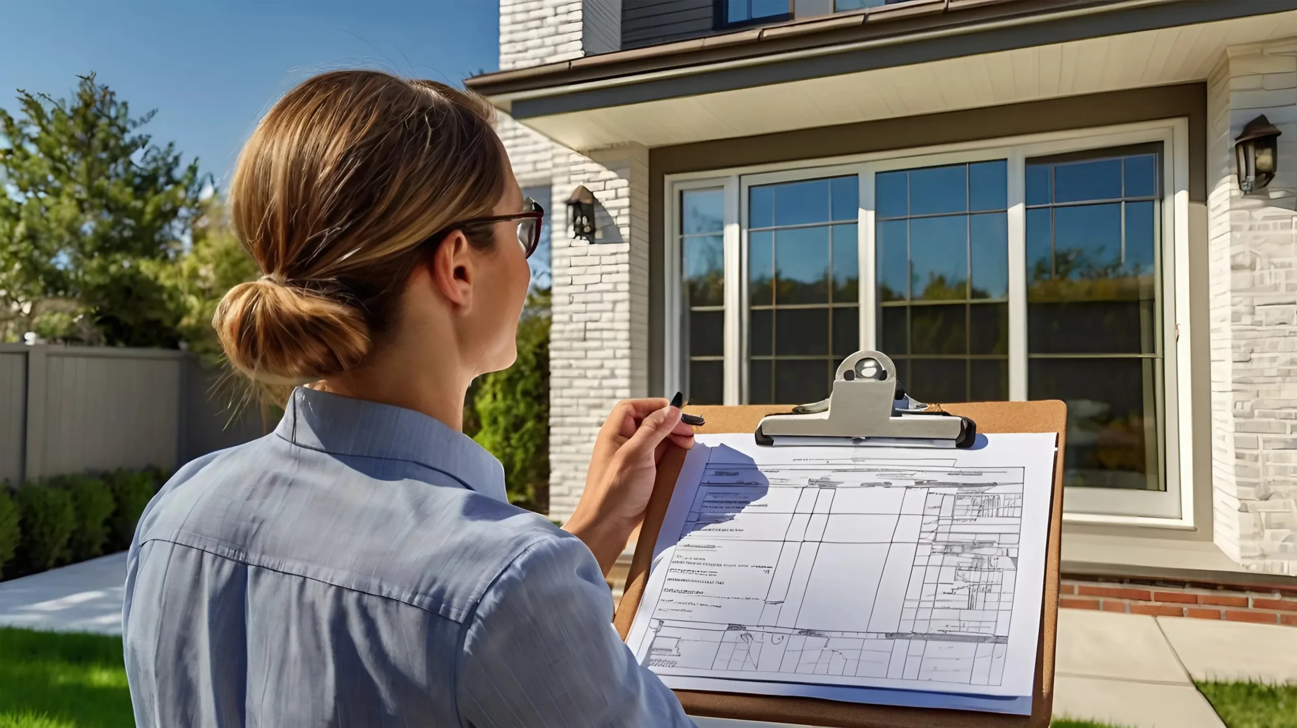 Building Owner's Surveyor inspecting a modern suburban London home with a checklist